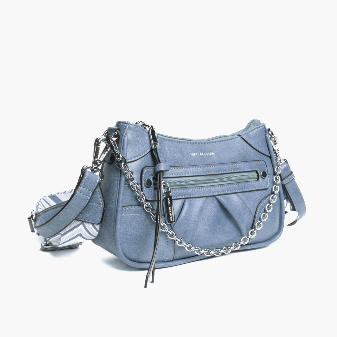 Sac baguette COSMIQUE en matière synthétique BLEU de trois-quarts