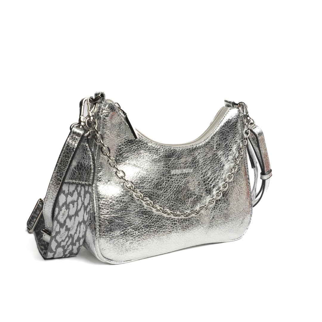 Sac trotteur LIBERTY en matière synthétique ARGENT IRISE de trois-quarts