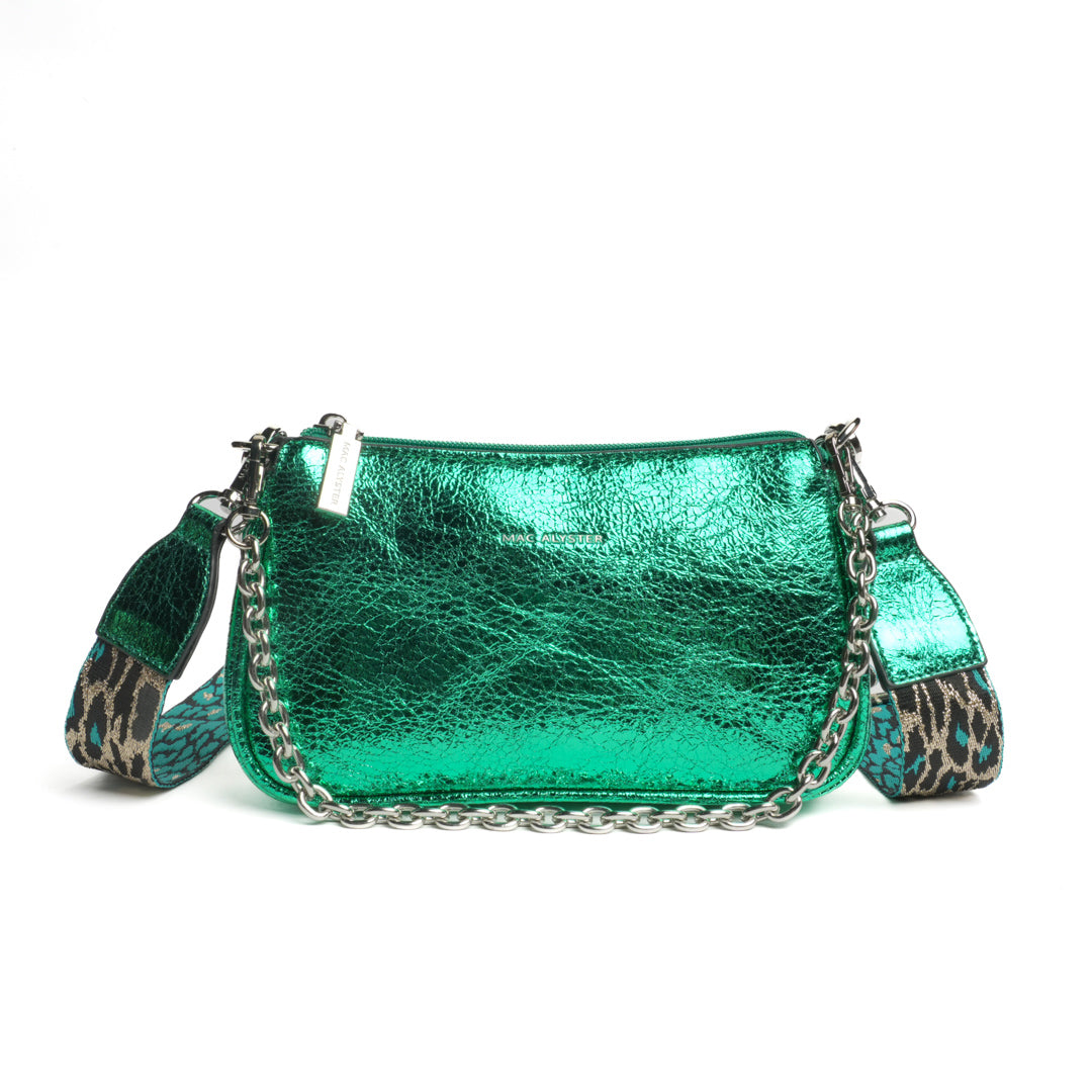 Petit sac baguette LIBERTY en matière synthétique VERT IRISE de face