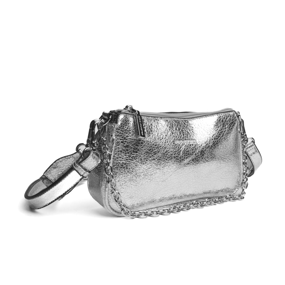 Petit sac baguette LIBERTY en matière synthétique ARGENT IRISE de trois-quarts