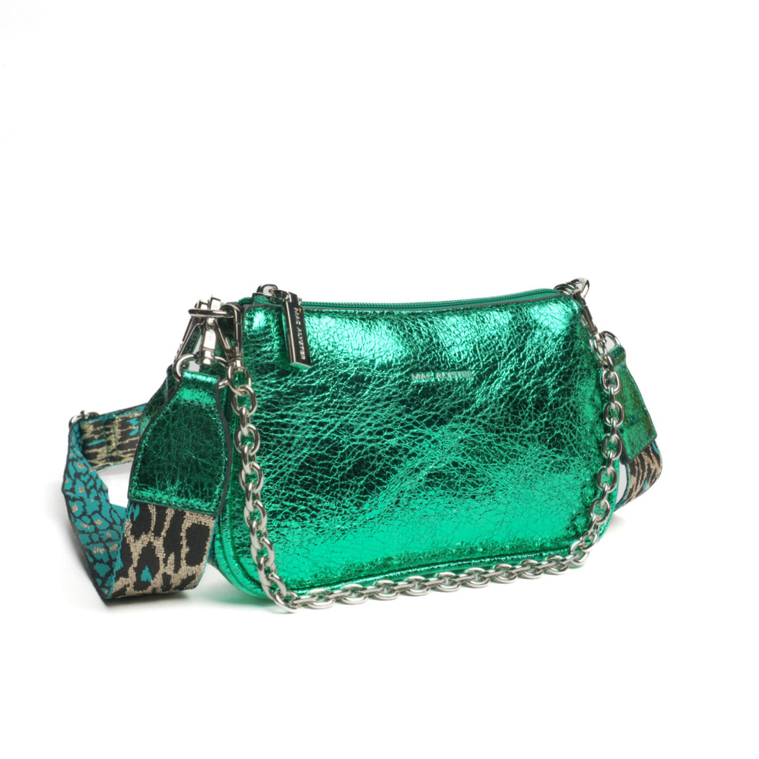 Petit sac baguette LIBERTY en matière synthétique VERT IRISE de trois-quarts