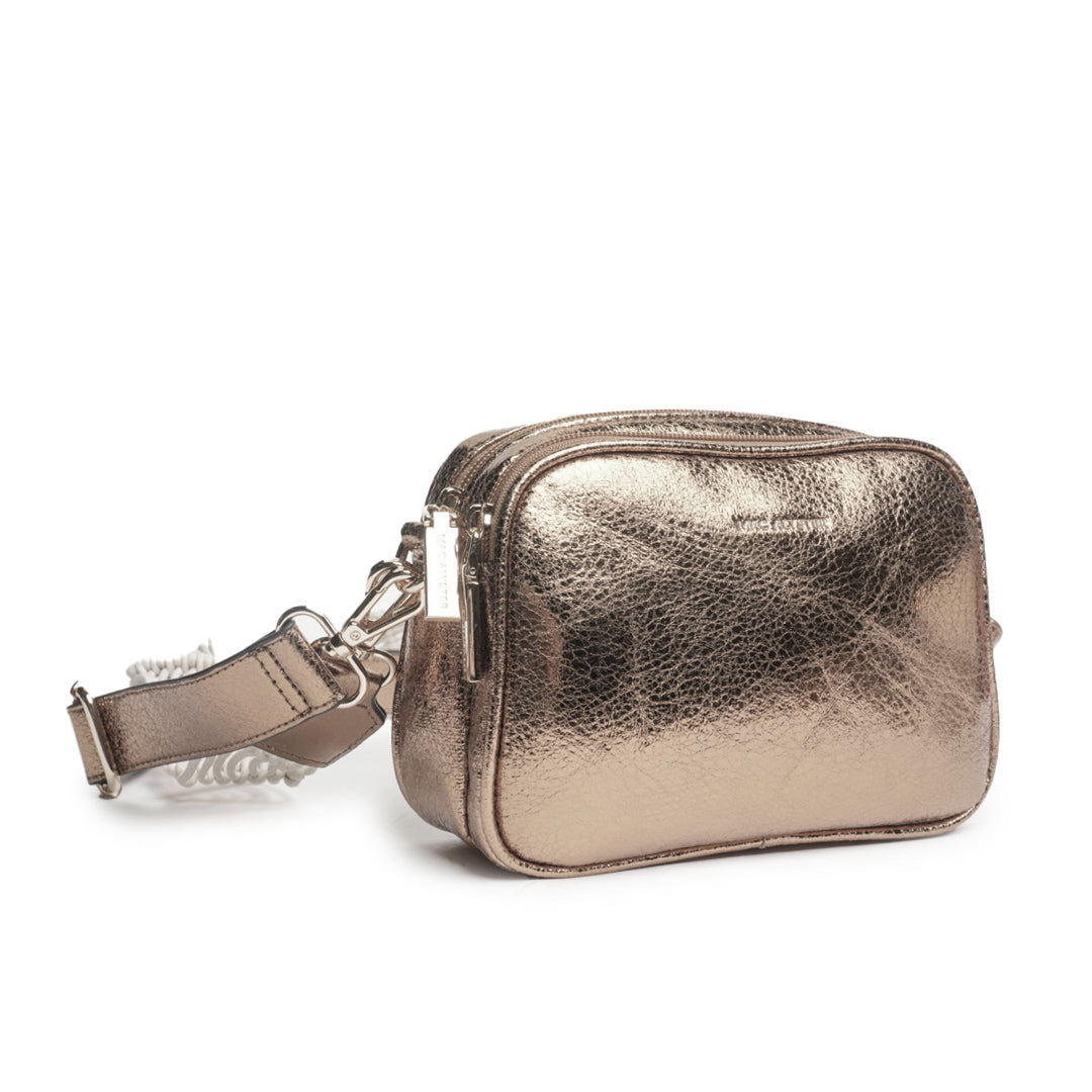 Camera bag NYMPHE en matière synthétique BRONZE IRISE de trois-quarts