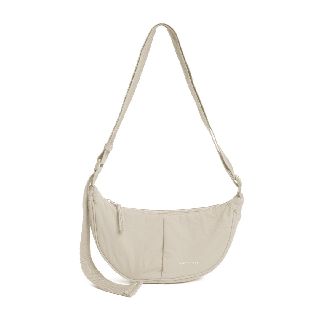 Petit sac demi-lune PLUME en cuir synthétique PERLE de face