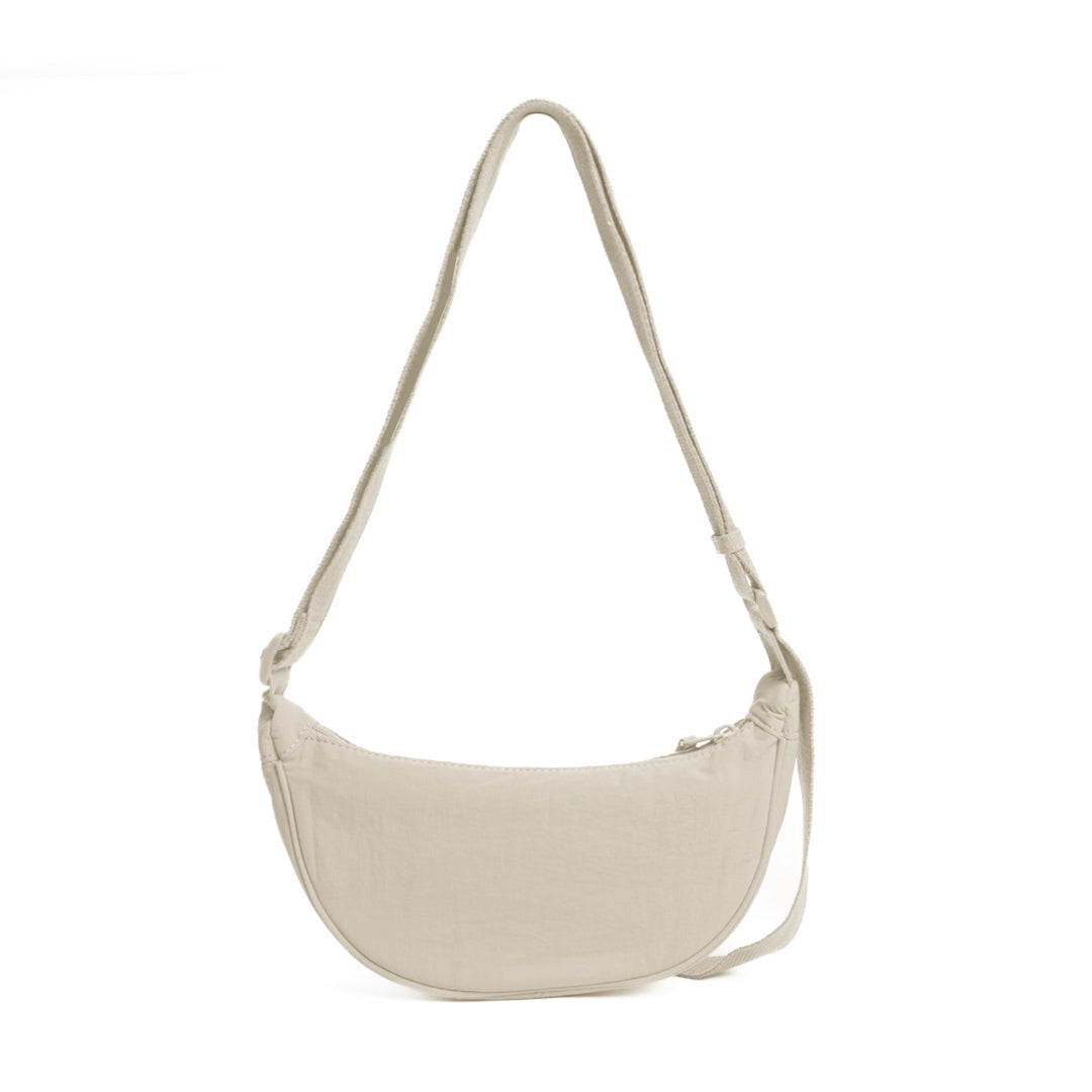 Petit sac demi-lune PLUME en cuir synthétique PERLE de dos