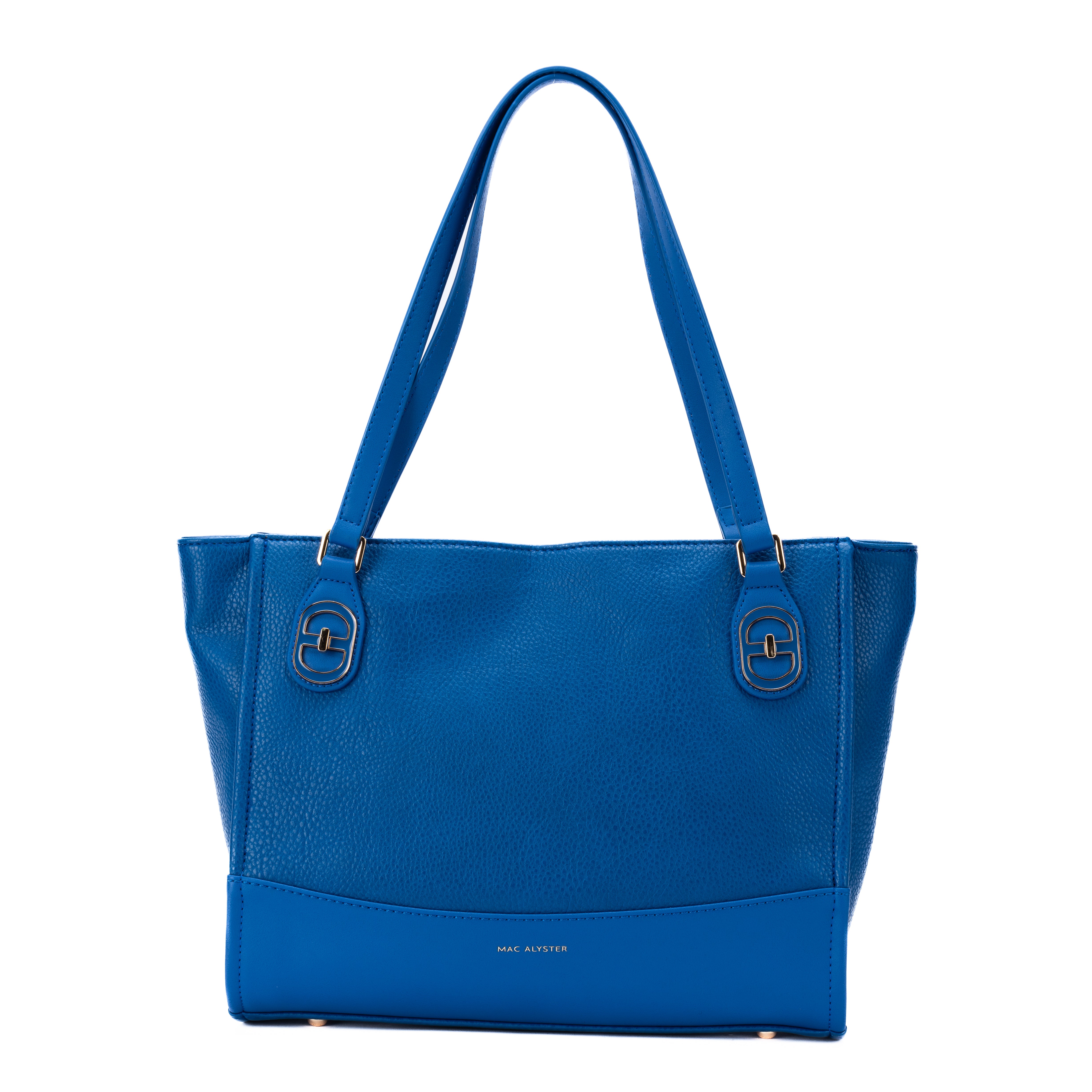 Sac shopping cabas bleu électrique INSPIRATION par Mac Alyster avec grandes anses épaule et boucles dorées graphiques
