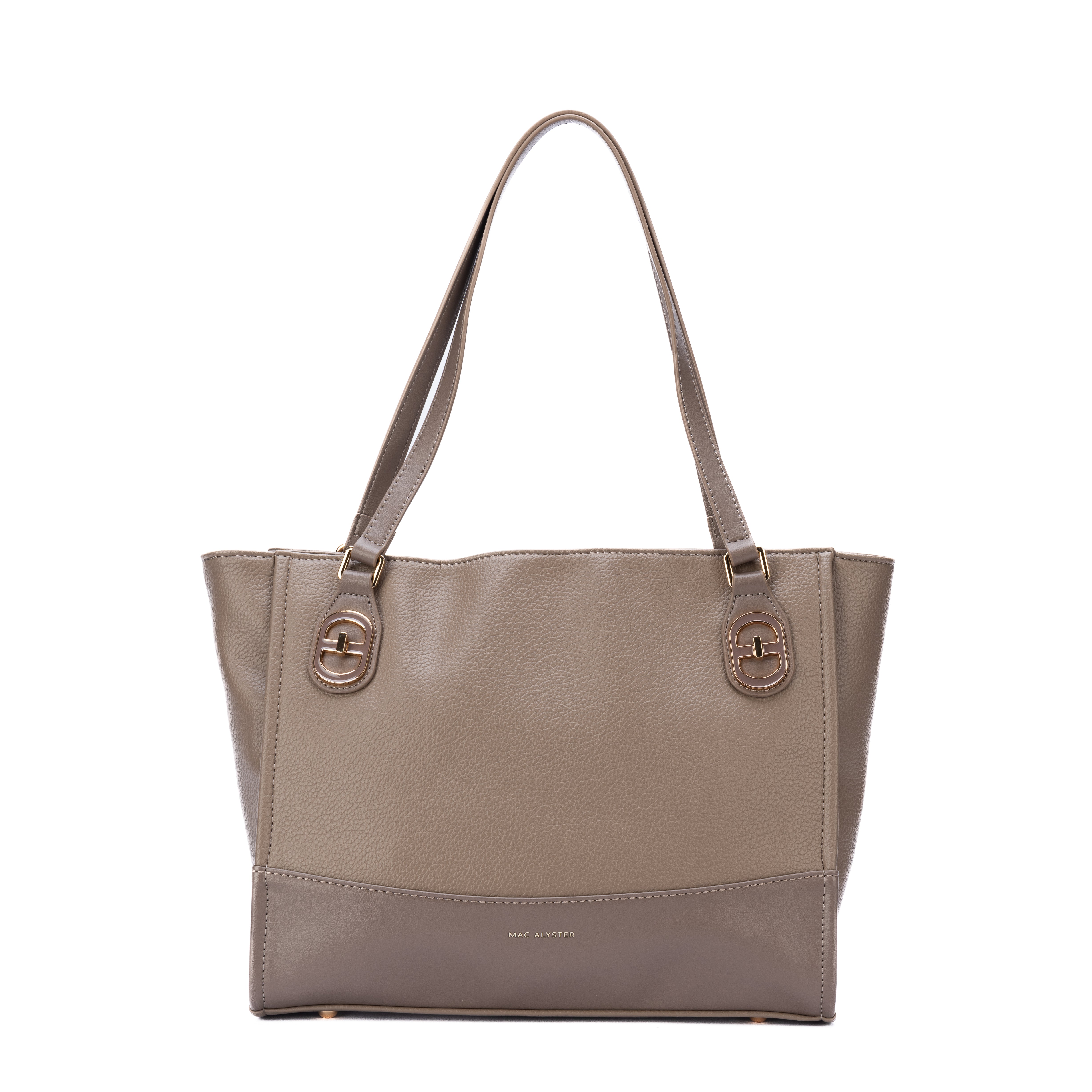 Sac shopping cabas taupe INSPIRATION par Mac Alyster avec grandes anses épaule et boucles dorées graphiques