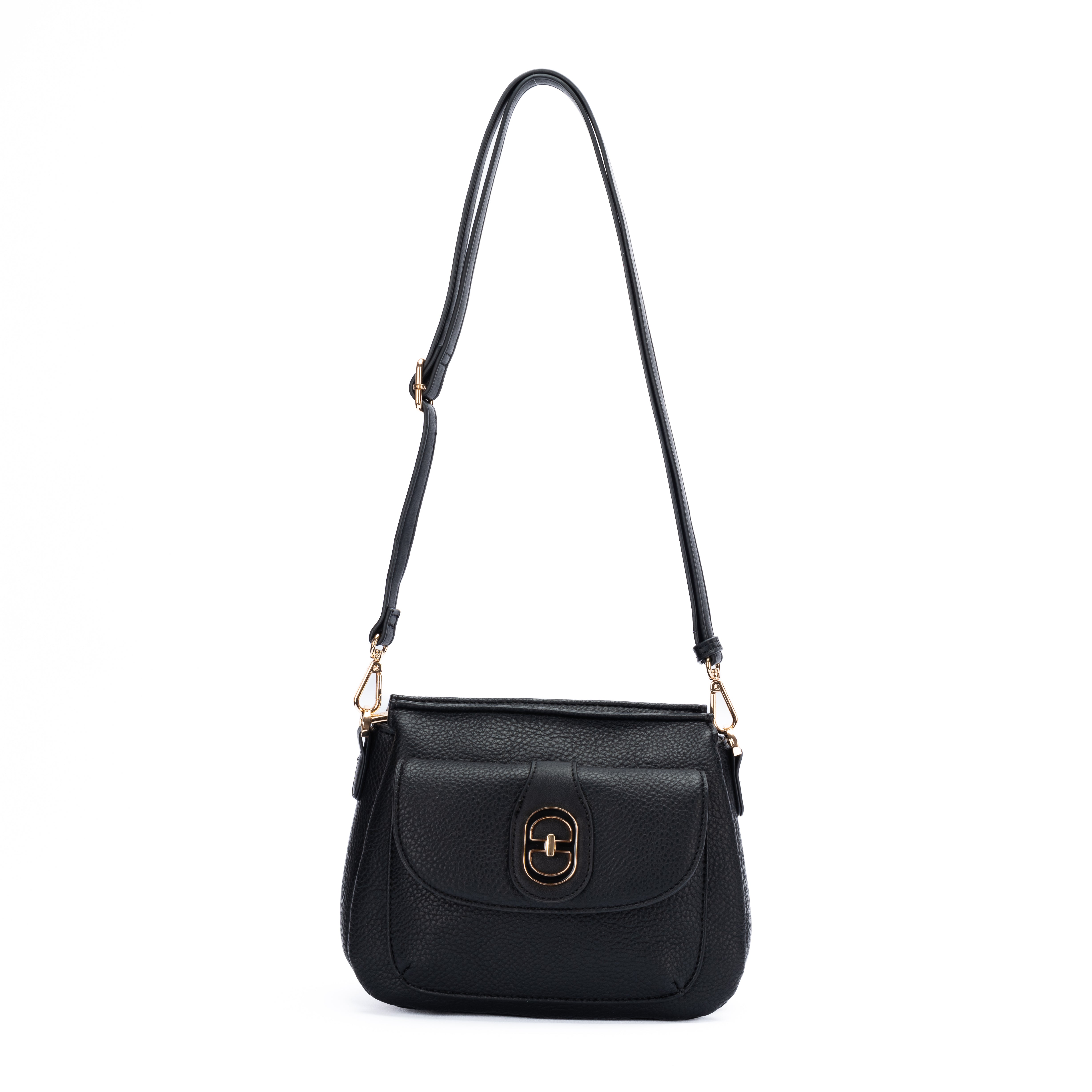 Sac trotteur couleur noir INSPIRATION par Mac Alyster avec pochette avant à rabat et fermoir doré graphique
