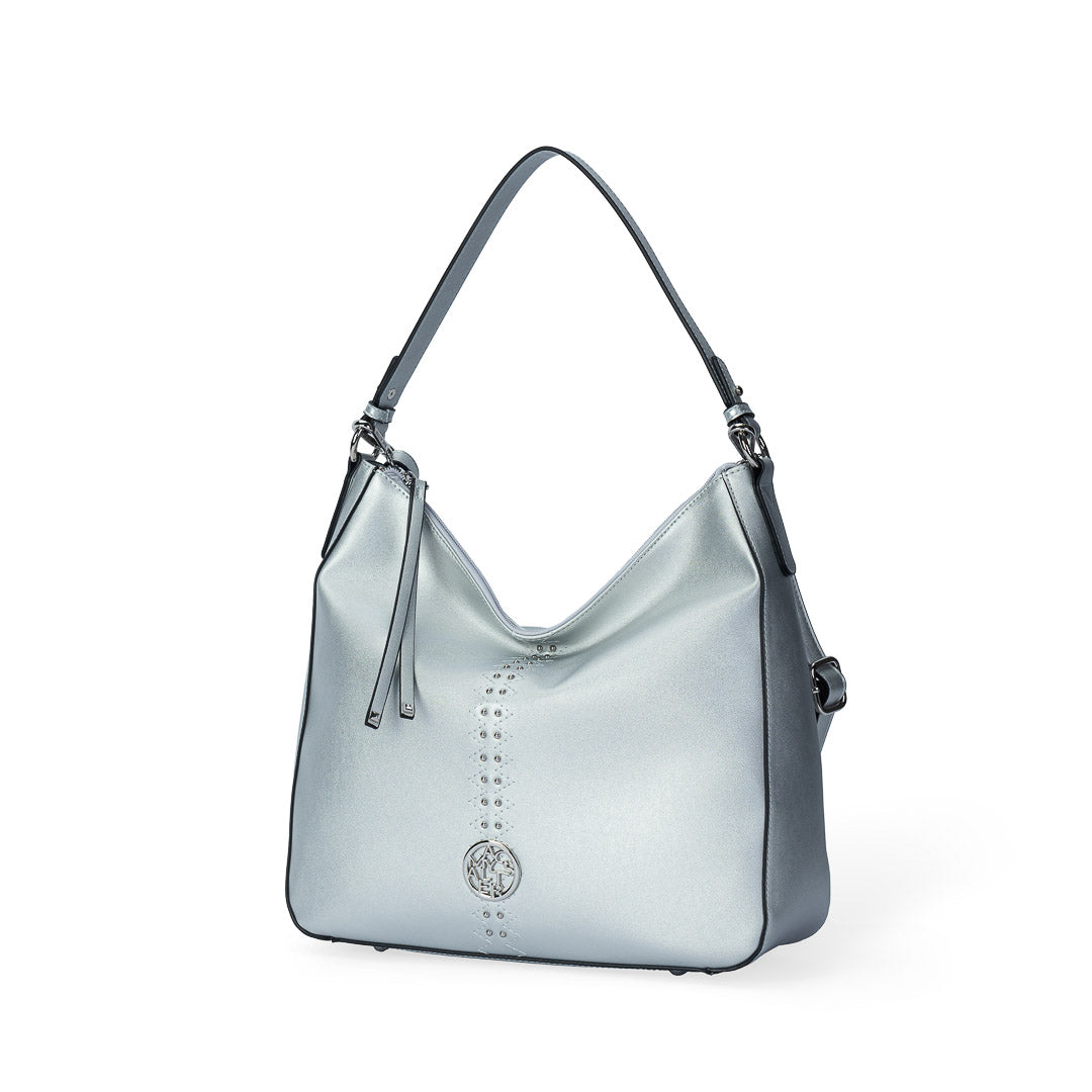 Sac porté épaule TENTATION argent par Mac Alyster, vue de trois-quarts