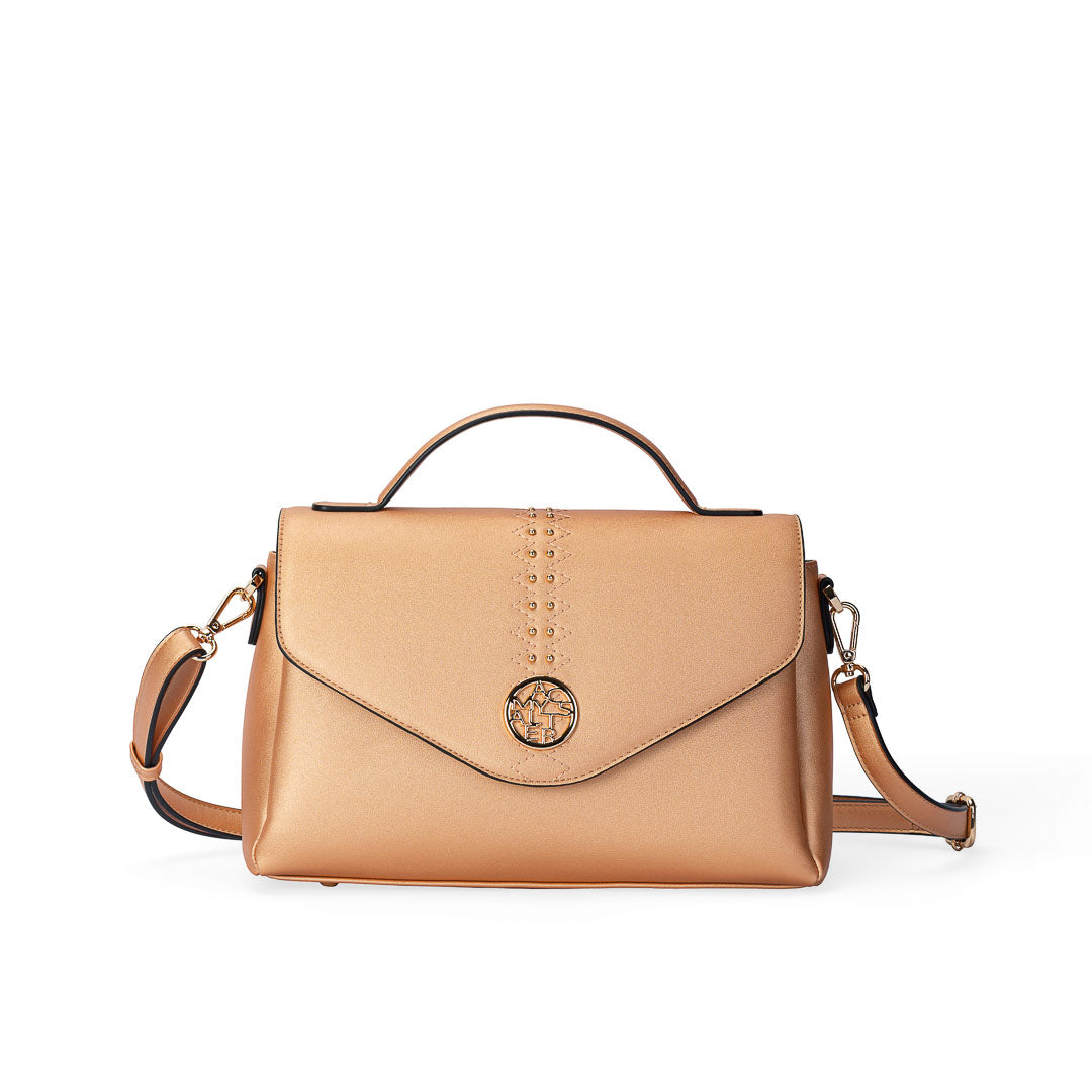 Sac à main TENTATION or rosé par Mac Alyster, vue de face