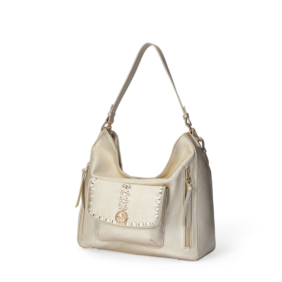 Grand sac besace Sweet Mac Alyster doré avec bandoulière large et détails dorés