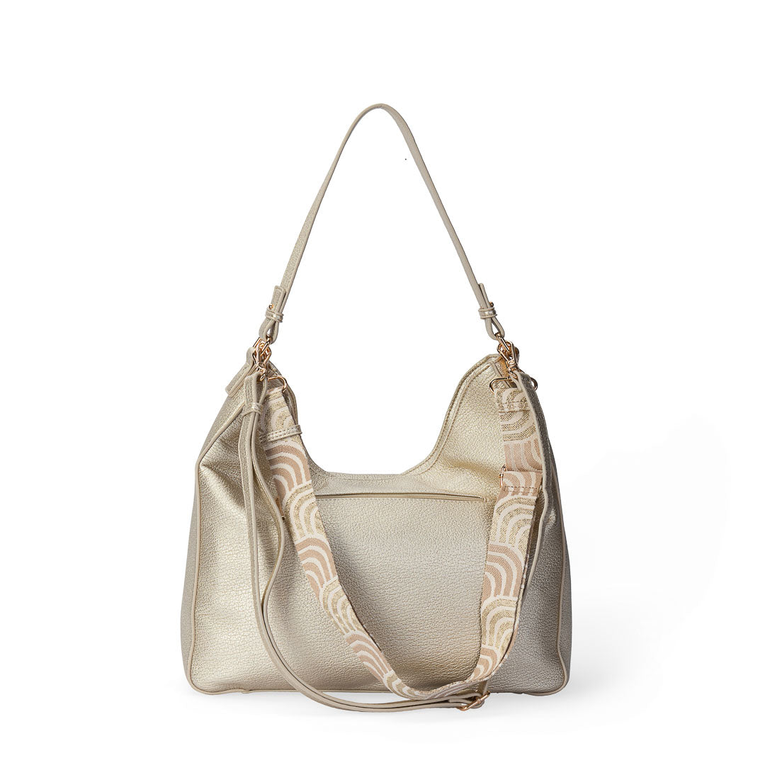 Grand sac besace Sweet Mac Alyster doré avec bandoulière large et détails dorés