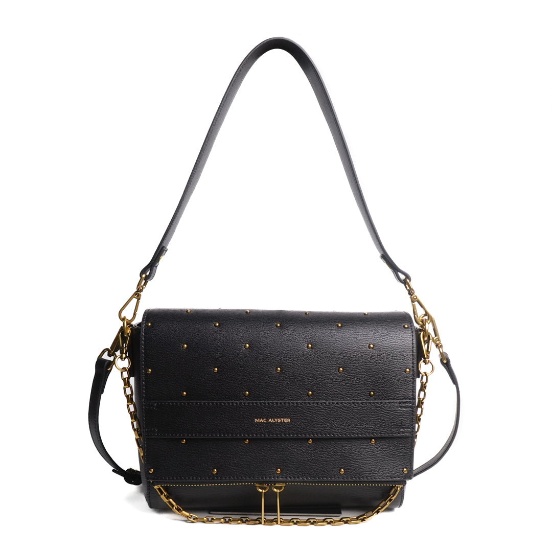 Sac PEPPER CHIC en cuir de vachette noir de face