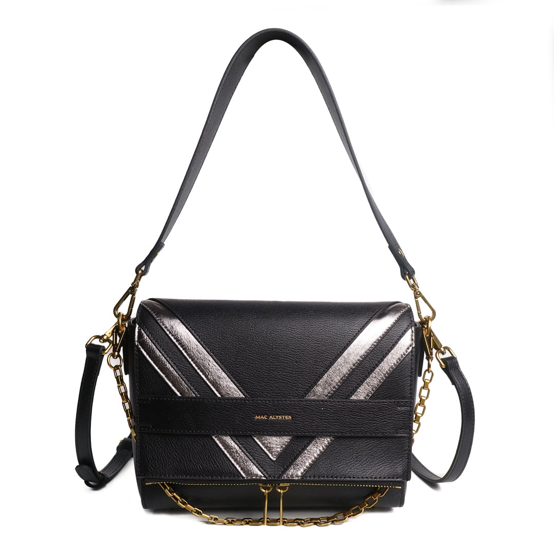 Sac PEPPER CITY en cuir de vachette noir de face