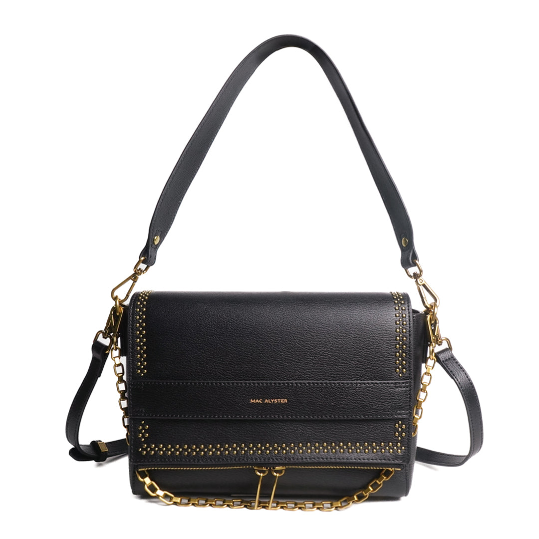 Sac PEPPER ROCK en cuir de vachette noir de face