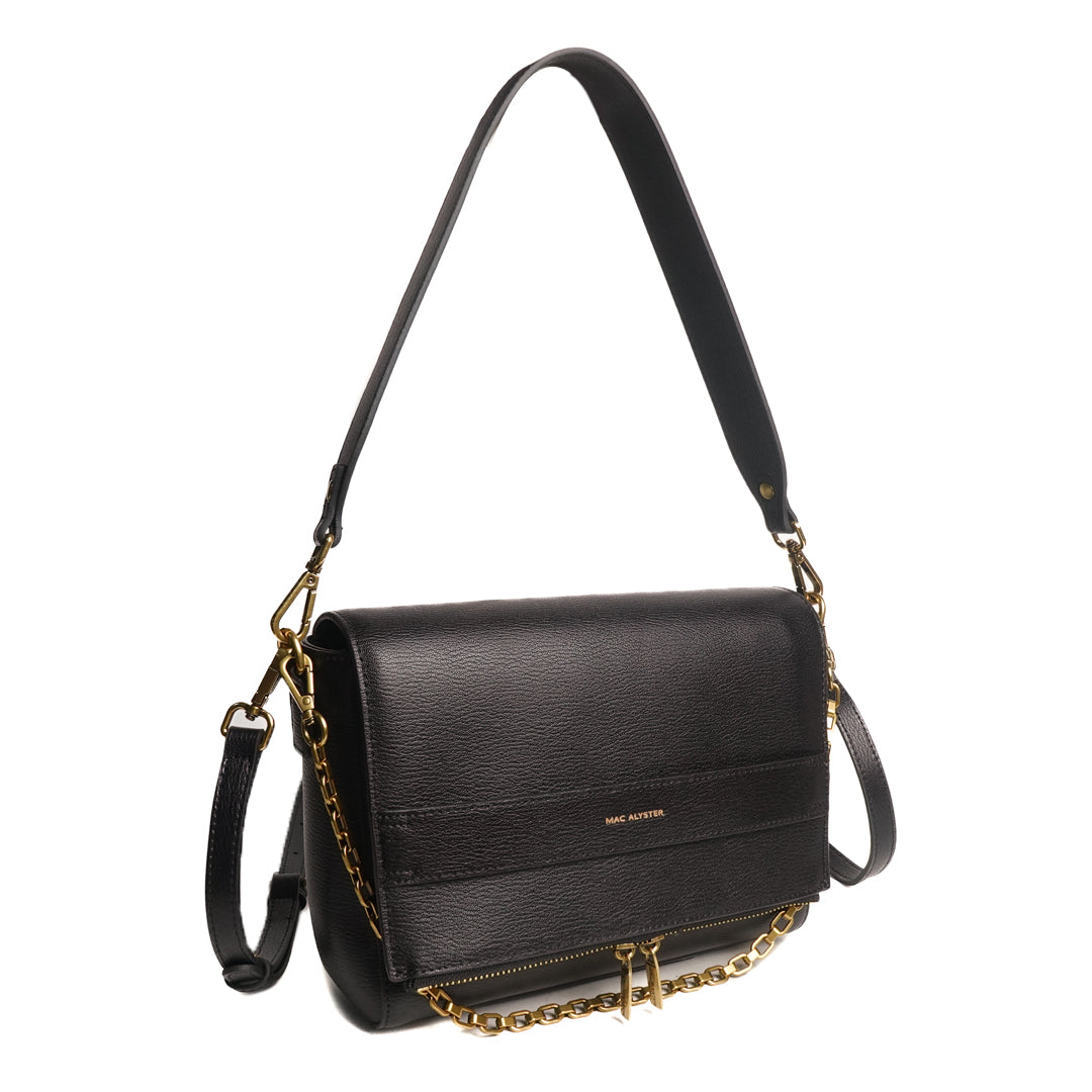 Sac PEPPER BASIC en cuir de vachette NOIR de trois-quarts