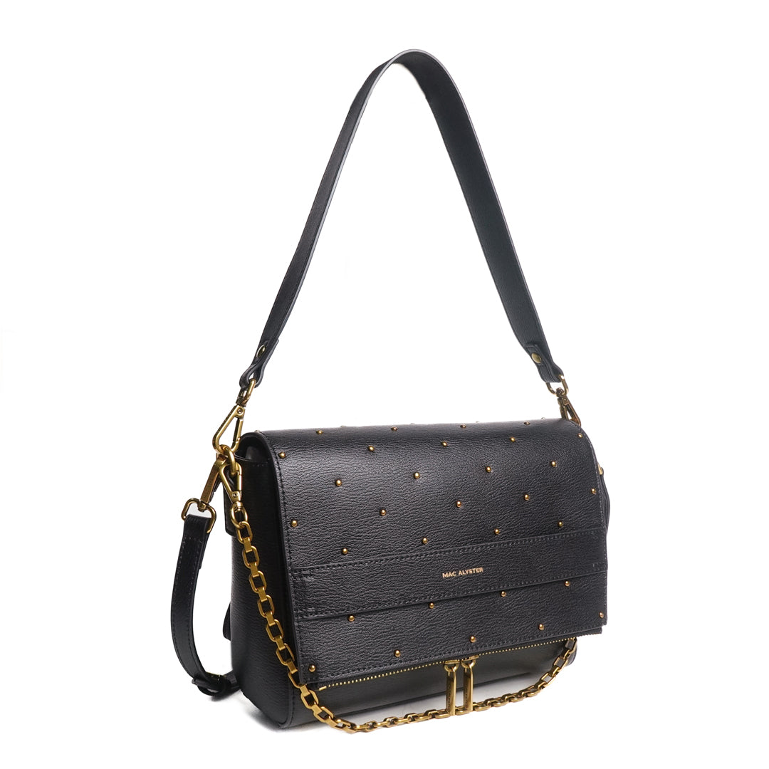 Sac PEPPER CHIC en cuir de vachette noir de trois-quarts