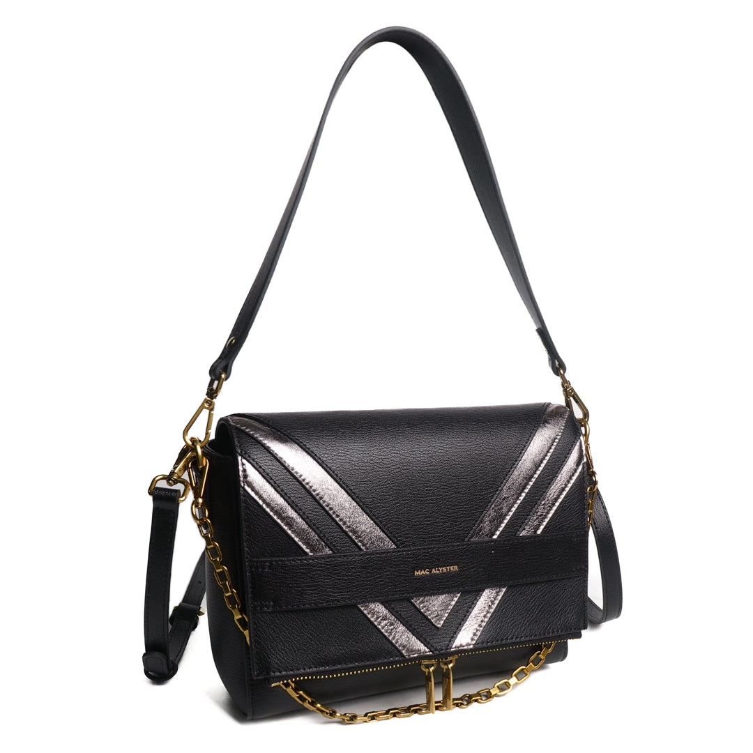 Sac PEPPER CITY en cuir de vachette noir de trois-quarts