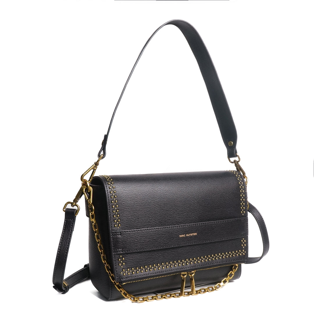 Sac PEPPER ROCK en cuir de vachette noir de trois-quarts